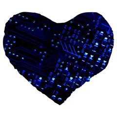 Blue Circuit Technology Image Large 19  Premium Flano Heart Shape Cushions by BangZart