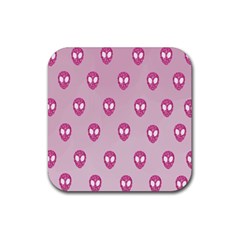 Alien Pattern Pink Rubber Coaster (square)  by BangZart
