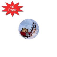 Christmas, Santa Claus With Reindeer 1  Mini Buttons (10 Pack)  by FantasyWorld7