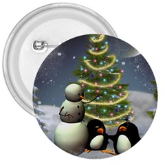Funny Snowman With Penguin And Christmas Tree 3  Buttons by FantasyWorld7