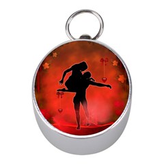 Dancing Couple On Red Background With Flowers And Hearts Mini Silver Compasses by FantasyWorld7
