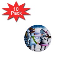 Funny, Cute Snowman And Snow Women In A Winter Landscape 1  Mini Buttons (10 Pack)  by FantasyWorld7