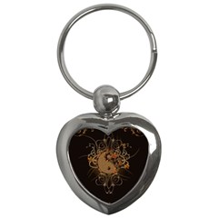The Sign Ying And Yang With Floral Elements Key Chains (heart)  by FantasyWorld7