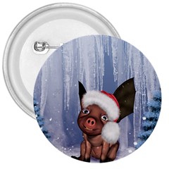 Christmas, Cute Little Piglet With Christmas Hat 3  Buttons by FantasyWorld7