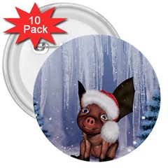 Christmas, Cute Little Piglet With Christmas Hat 3  Buttons (10 Pack)  by FantasyWorld7