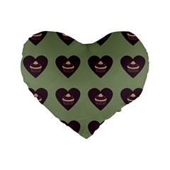 Cupcake Green Standard 16  Premium Flano Heart Shape Cushions by snowwhitegirl