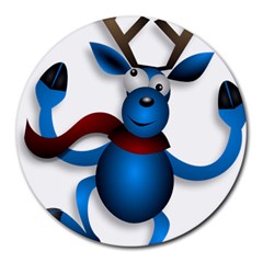 Reindeer Dancing Blue Christmas Round Mousepads by Simbadda
