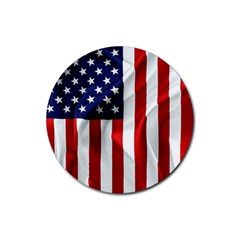 American Usa Flag Vertical Rubber Round Coaster (4 Pack)  by FunnyCow