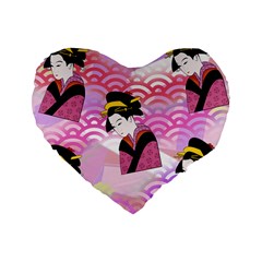 Japanese Abstract Pink Standard 16  Premium Flano Heart Shape Cushions by snowwhitegirl