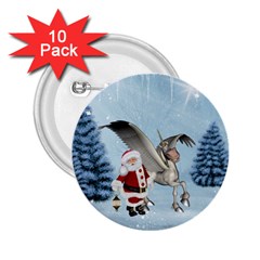 Santa Claus With Cute Pegasus In A Winter Landscape 2 25  Buttons (10 Pack)  by FantasyWorld7