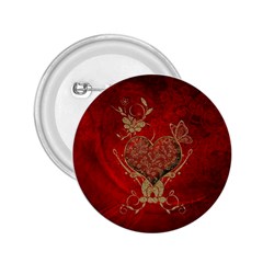 Wonderful Decorative Heart In Gold And Red 2 25  Buttons by FantasyWorld7