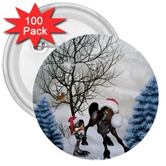 Christmas, Cute Bird With Horse 3  Buttons (100 Pack)  by FantasyWorld7