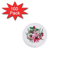 Bloom Christmas Red Flowers 1  Mini Buttons (100 Pack)  by Simbadda