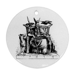 Odin On His Throne With Ravens Wolf On Black Stone Texture Ornament (round) by snek