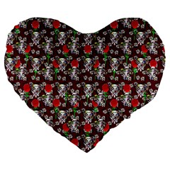 Heart Skeleton Face Pattern Burgundy Large 19  Premium Flano Heart Shape Cushions by snowwhitegirl