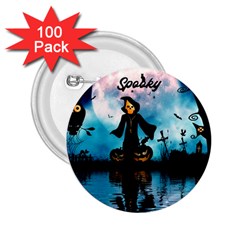 Funny Halloween Design With Skeleton, Pumpkin And Owl 2 25  Buttons (100 Pack)  by FantasyWorld7