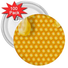 Abstract Honeycomb Background With Realistic Transparent Honey Drop 3  Buttons (100 Pack)  by Vaneshart