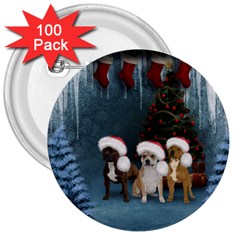 Christmas, Cute Dogs With Christmas Hat 3  Buttons (100 Pack)  by FantasyWorld7