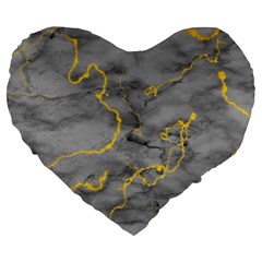 Marble Neon Retro Light Gray With Gold Yellow Veins Texture Floor Background Retro Neon 80s Style Neon Colors Print Luxuous Real Marble Large 19  Premium Flano Heart Shape Cushions by genx