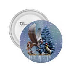 Merry Christmas, Funny Pegasus With Penguin 2 25  Buttons by FantasyWorld7