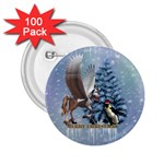 Merry Christmas, Funny Pegasus With Penguin 2.25  Buttons (100 pack)  Front