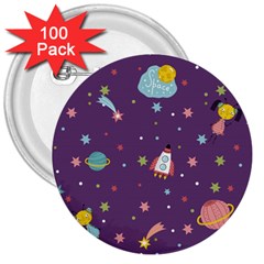 Space Travels Seamless Pattern Vector Cartoon 3  Buttons (100 Pack)  by Vaneshart
