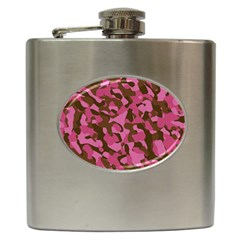 Pink And Brown Camouflage Hip Flask (6 Oz) by SpinnyChairDesigns