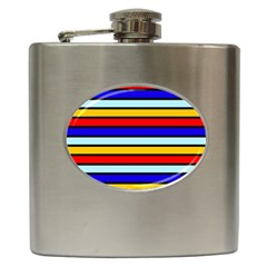 Red And Blue Contrast Yellow Stripes Hip Flask (6 Oz) by tmsartbazaar