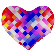 Squares Pattern Geometric Seamless Large 19  Premium Flano Heart Shape Cushions by Dutashop