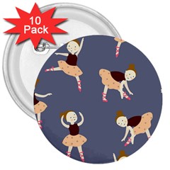 Cute  Pattern With  Dancing Ballerinas On The Blue Background 3  Buttons (10 Pack)  by EvgeniiaBychkova