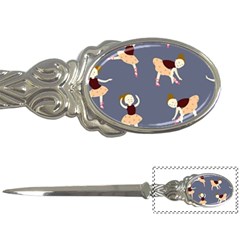 Cute  Pattern With  Dancing Ballerinas On The Blue Background Letter Opener by EvgeniiaBychkova