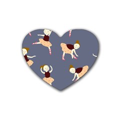 Cute  Pattern With  Dancing Ballerinas On The Blue Background Heart Coaster (4 Pack)  by EvgeniiaBychkova