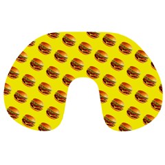 Vector Burgers, Fast Food Sandwitch Pattern At Yellow Travel Neck Pillow by Casemiro