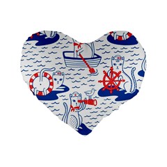 Nautical Cats Seamless Pattern Standard 16  Premium Flano Heart Shape Cushions by Jancukart