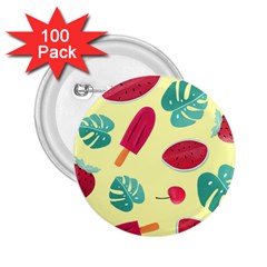 Watermelon Leaves Cherry Background Pattern 2 25  Buttons (100 Pack)  by nate14shop