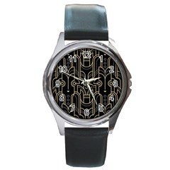 Art-deco-geometric-abstract-pattern-vector Round Metal Watch by Pakemis