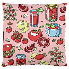 Tomato-seamless-pattern-juicy-tomatoes-food-sauce-ketchup-soup-paste-with-fresh-red-vegetables-backd Large Cushion Case (two Sides) by Pakemis
