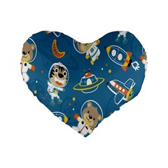 Seamless Pattern Funny Astronaut Outer Space Transportation Standard 16  Premium Flano Heart Shape Cushions by Semog4