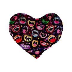 Funny Monster Mouths Standard 16  Premium Flano Heart Shape Cushions by Salman4z