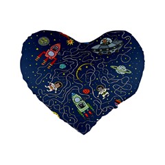 Cat Cosmos Cosmonaut Rocket Standard 16  Premium Flano Heart Shape Cushions by Salman4z