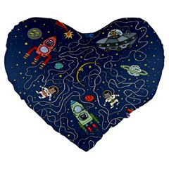 Cat Cosmos Cosmonaut Rocket Large 19  Premium Flano Heart Shape Cushions by Salman4z