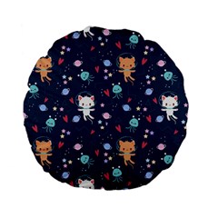 Cute Astronaut Cat With Star Galaxy Elements Seamless Pattern Standard 15  Premium Flano Round Cushions by Salman4z