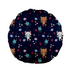 Cute-astronaut-cat-with-star-galaxy-elements-seamless-pattern Standard 15  Premium Round Cushions by Salman4z