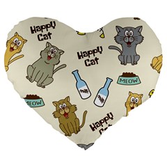 Happy-cats-pattern-background Large 19  Premium Flano Heart Shape Cushions by Salman4z