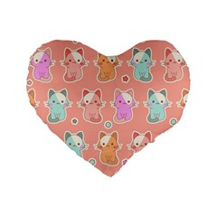 Cute-kawaii-kittens-seamless-pattern Standard 16  Premium Flano Heart Shape Cushions by Salman4z