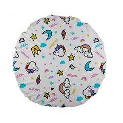 Unicorns-rainbows-seamless-pattern Standard 15  Premium Flano Round Cushions by Salman4z