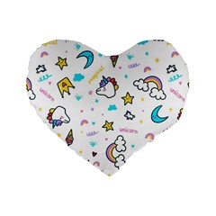 Unicorns-rainbows-seamless-pattern Standard 16  Premium Flano Heart Shape Cushions by Salman4z