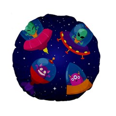 Cartoon-funny-aliens-with-ufo-duck-starry-sky-set Standard 15  Premium Flano Round Cushions by Salman4z