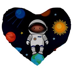 Boy-spaceman-space-rocket-ufo-planets-stars Large 19  Premium Flano Heart Shape Cushions by Salman4z