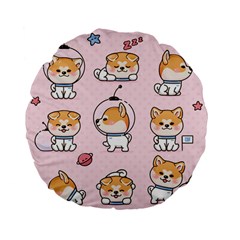 Set-kawaii-smile-japanese-dog-akita-inu-cartoon Standard 15  Premium Flano Round Cushions by Salman4z
